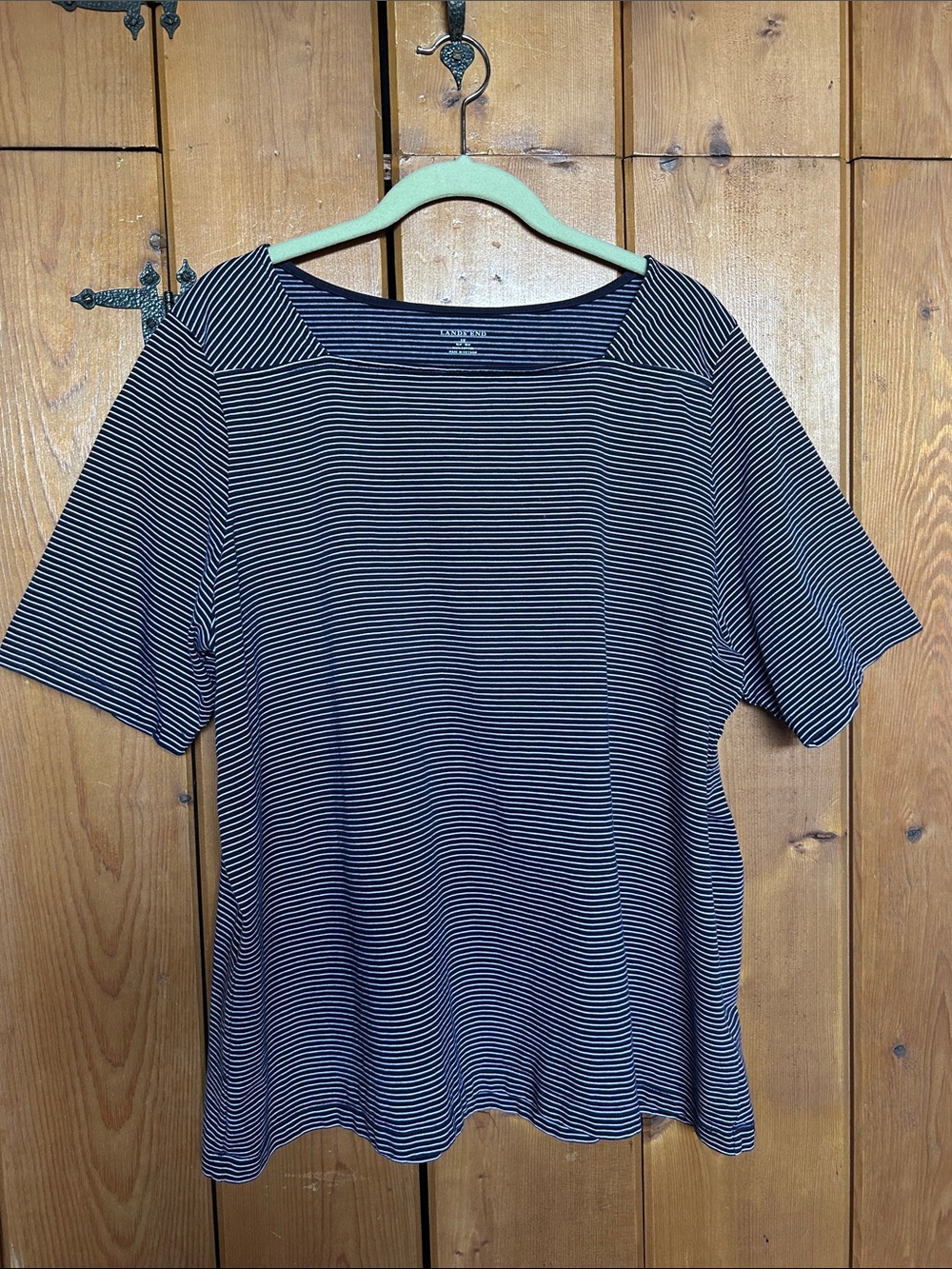Lands End Navy Stripe Short-Sleeve Boatneck Tee